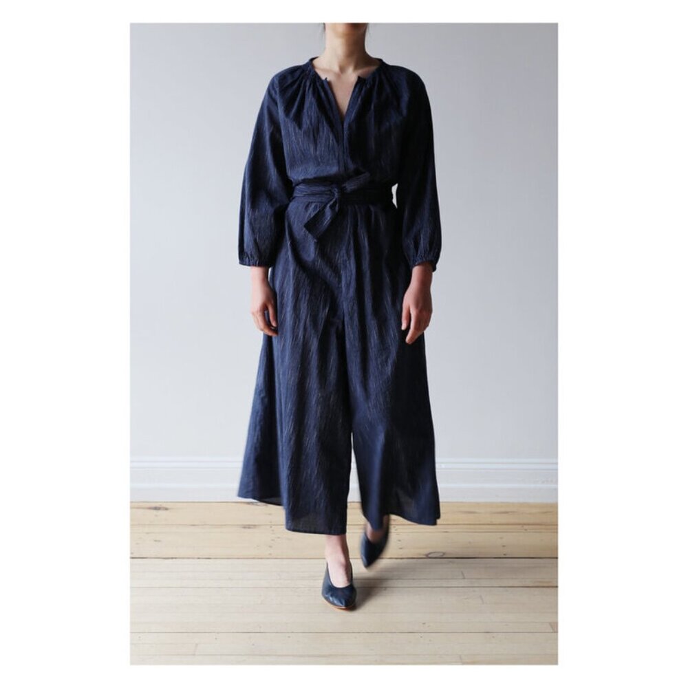 Apiece Apart Isla Wide Leg Jumpsuit 100% Cotton Navy Stripe 4 - Picture 7 of 9